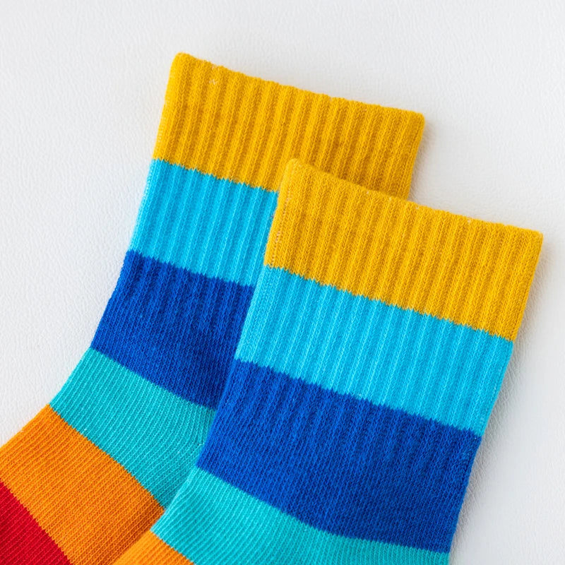 Lot de 5 paires de chaussettes arc-en-ciel pour fille, en coton, confortables, respirantes et douces
