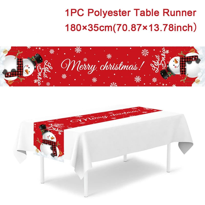 Chemin de table de Noël en tissu, décoration de table pour la maison, nappe 2024, ornement de Noël, cadeau du Nouvel An 2025