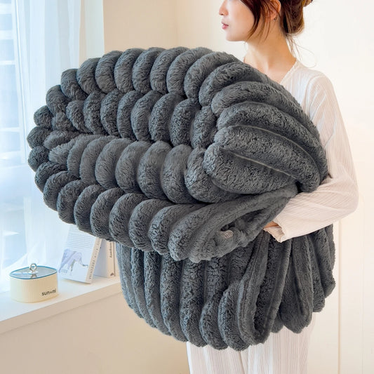 Couverture multifonctionnelle unie à larges rayures épaisses, pouvant servir de couvre-lit, de couverture pour la sieste ou de couverture pour animaux.