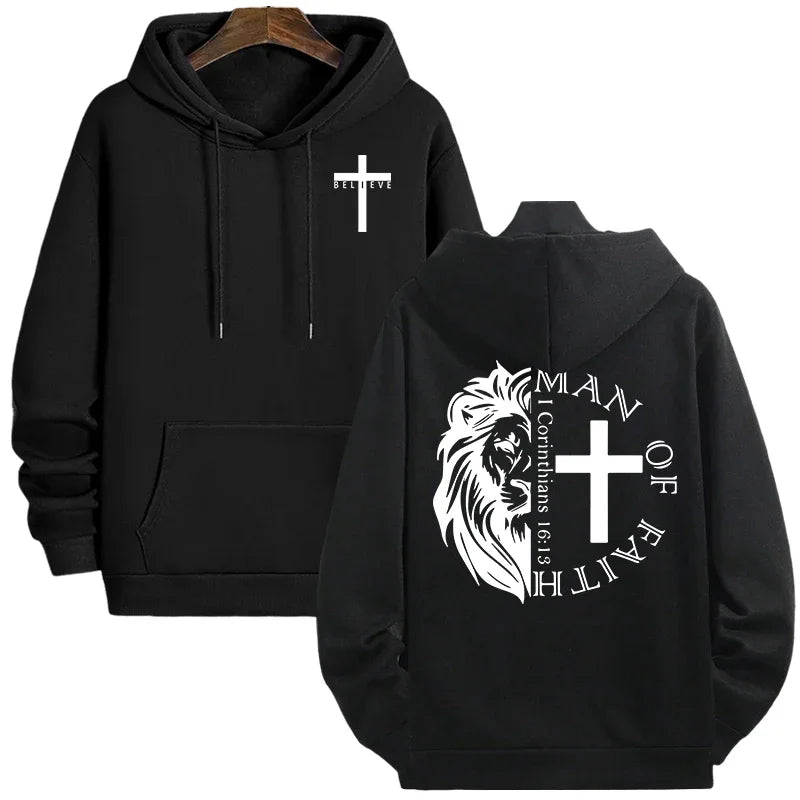Sweats à capuche style Jésus-Christ 2025 Automne Hiver Nouveauté Sweats à capuche à manches longues Homme Off Faith Lion Imprimé Sweat à capuche Vêtements d'extérieur