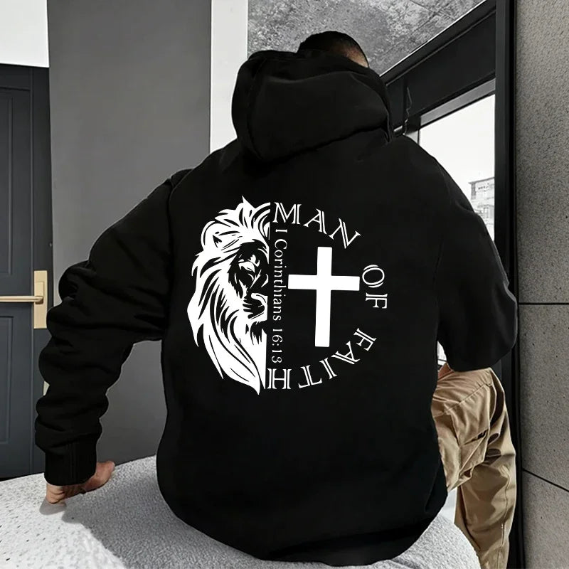 Sweats à capuche style Jésus-Christ 2025 Automne Hiver Nouveauté Sweats à capuche à manches longues Homme Off Faith Lion Imprimé Sweat à capuche Vêtements d'extérieur