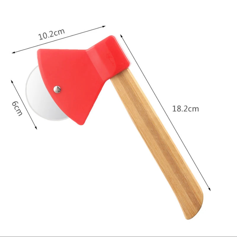 1 couteau à pizza à rouleau en acier inoxydable, manche en bois créatif, hache, couteau à pizza circulaire à manche central