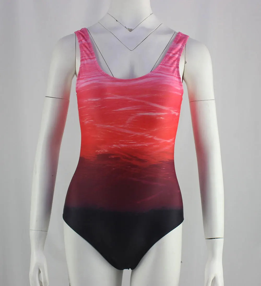 Maillot de bain une pièce dos nu sexy pour femme, imprimé dégradé, accessoires de natation, tailles S à 2XL