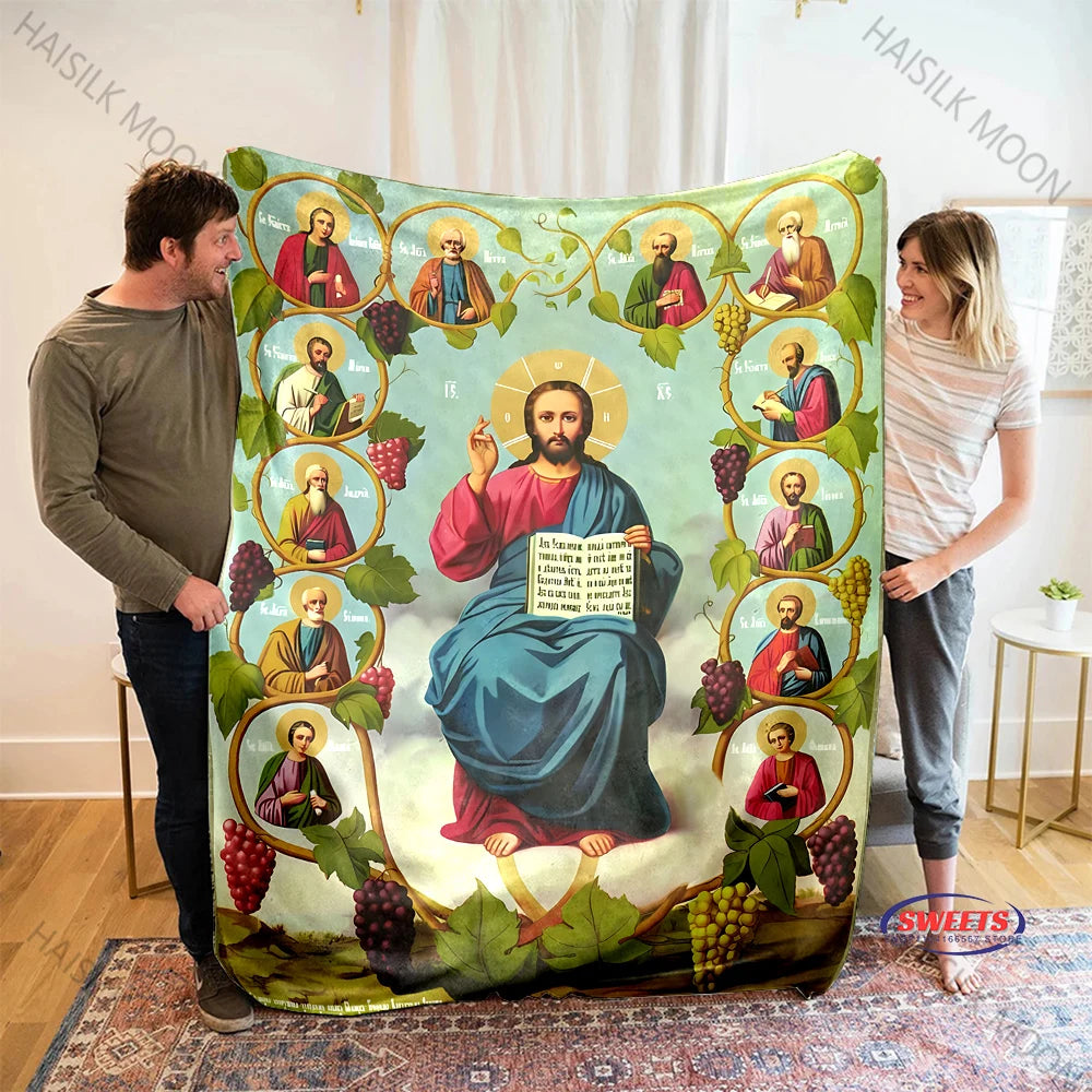 Couverture Jésus et les douze apôtres, cadeaux spirituels pour femmes, maman, fête des mères, catholique, foi, Dieu, guérison, prière