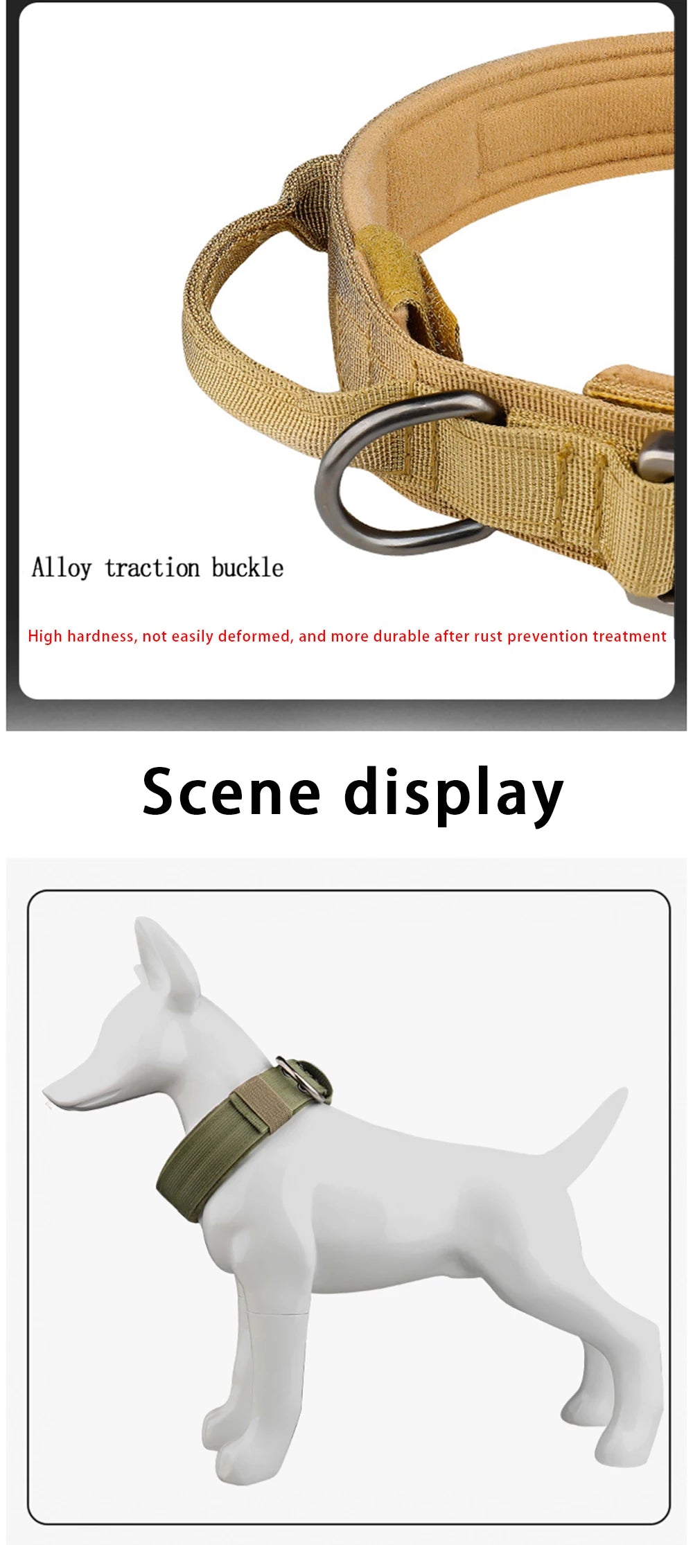 Collier tactique d'extérieur pour chien avec boucle en métal et nylon respirant, collier de dressage pour chien de taille moyenne et grande