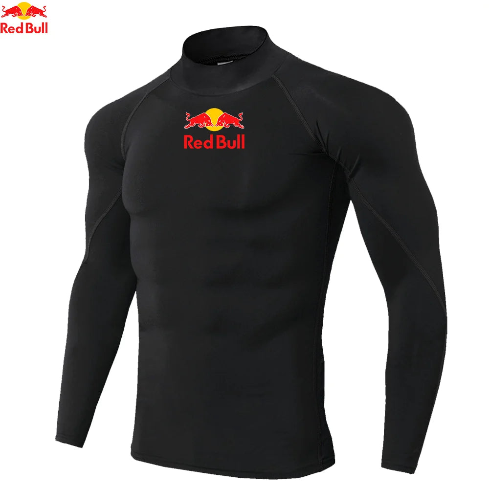 T-shirts de sport pour hommes, entraînement, exercice, compression, fitness, manches longues, sport, Red Bull, séchage rapide, serré, vêtements de sport