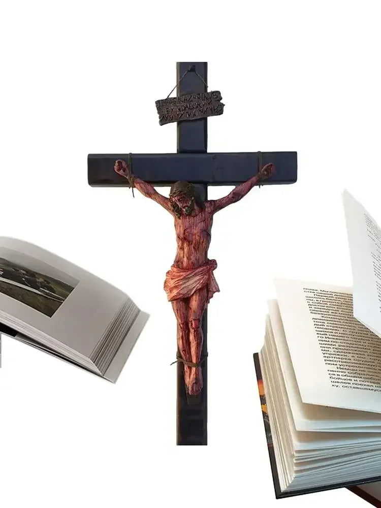 Statue de Jésus en résine, 20 cm, crucifix mural, décoration de maison, de chambre, d'église, décoration murale à suspendre pour fête