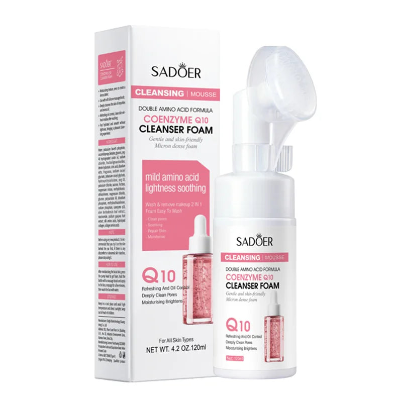 SAODER Q10 Vitamine C Nettoyant Visage Mousse Nettoyante Visage Mossee Hydratant Éclaircissant Soins de la Peau du Visage Produits