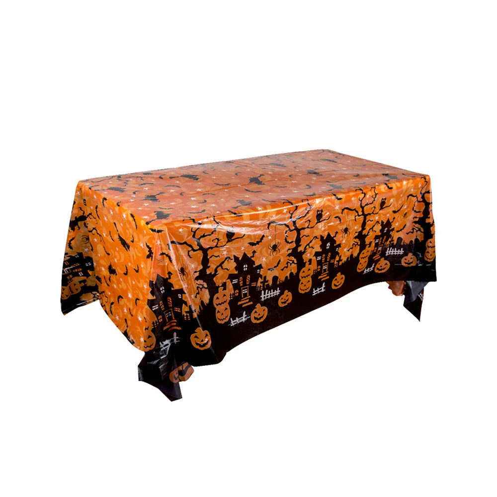 Nappe décorative d'Halloween, nappe jetable en plastique avec motif de citrouille, toile d'araignée et chauve-souris, décoration de table pour la maison