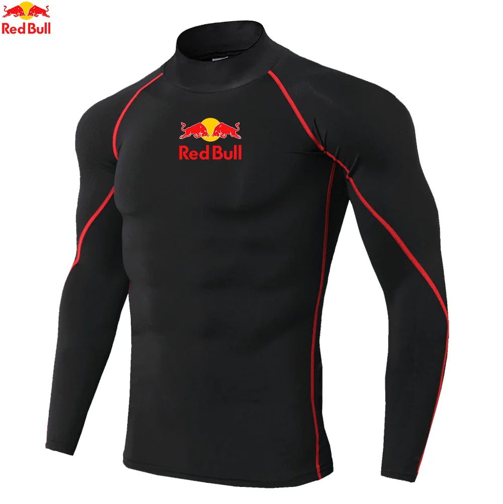 T-shirts de sport pour hommes, entraînement, exercice, compression, fitness, manches longues, sport, Red Bull, séchage rapide, serré, vêtements de sport