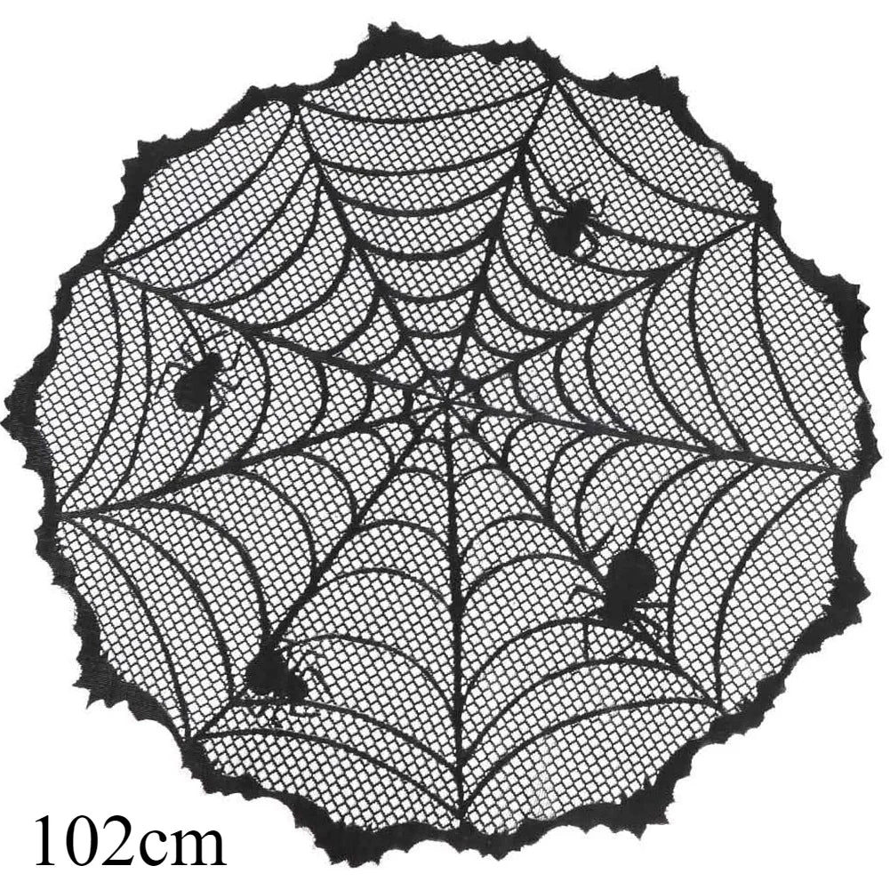 Nappe d'Halloween en dentelle noire avec toile d'araignée et chauve-souris, décoration de table familiale pour fête d'Halloween