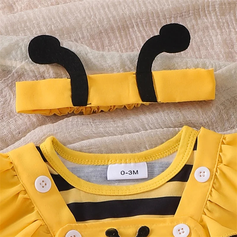 Tenue pour nouveau-né fille, barboteuse à manches longues et volantes, jupe à bretelles et abeille, vêtements mignons pour bébé fille, automne et hiver