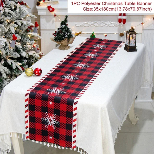 Chemin de table de Noël en tissu, décoration de table pour la maison, nappe 2024, ornement de Noël, cadeau du Nouvel An 2025