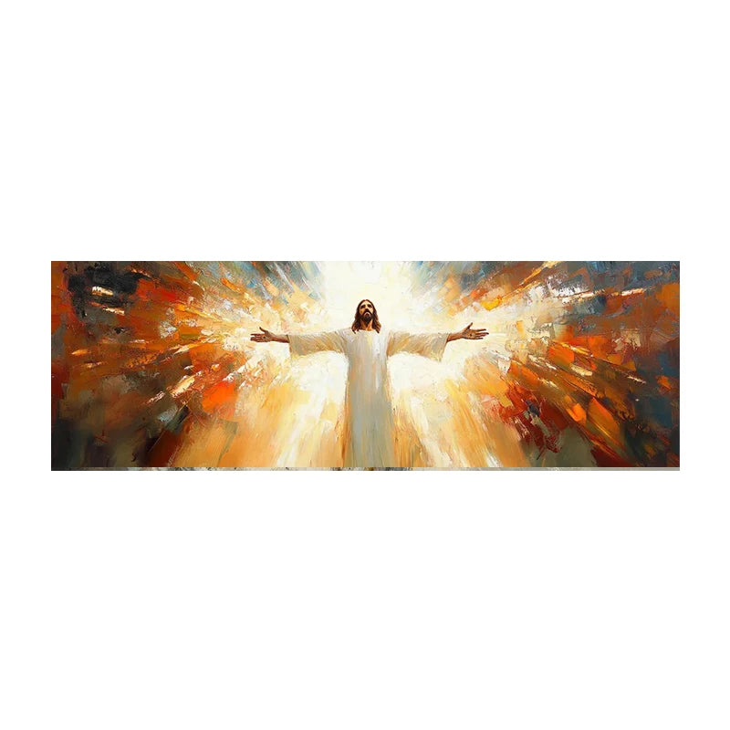 Impression sur toile murale Jésus - Toile mosaïque de Jésus les bras ouverts, lumière divine et spirituelle, affiche sur toile d'œuvre d'art chrétienne