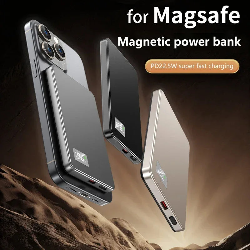 Batterie externe magnétique Lenovo 500 000 mAh, portable, sans fil, à charge rapide.