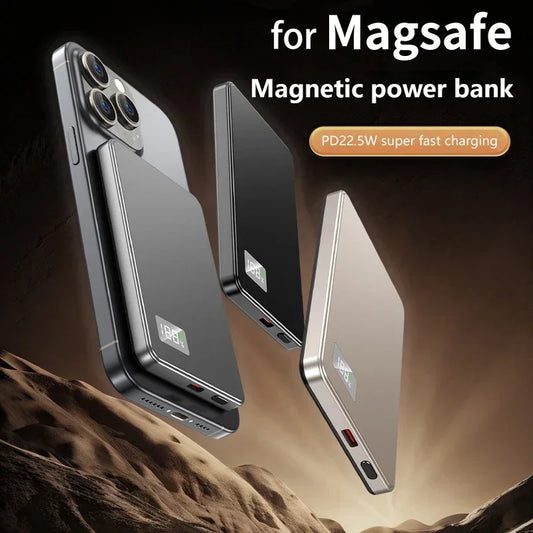 Batterie externe magnétique Lenovo 500 000 mAh, portable, sans fil, à charge rapide.