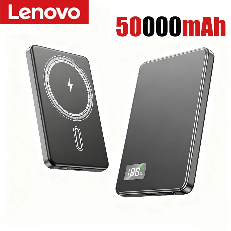 Batterie externe magnétique Lenovo 500 000 mAh, portable, sans fil, à charge rapide.