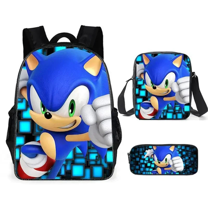 Ensemble de 3 sacs repas dessin animé, sac à déjeuner Sonic, sac à crayons, sac à dos pour élèves du primaire et du collège, sac d'école dessin animé Mochila