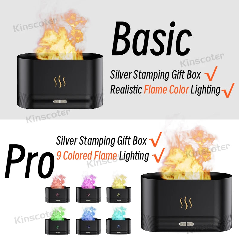 Diffuseur d'arômes KINSCOTER, humidificateur d'air à ultrasons, brumisateur frais, diffuseur à lampe LED à effet flamme pour huiles essentielles