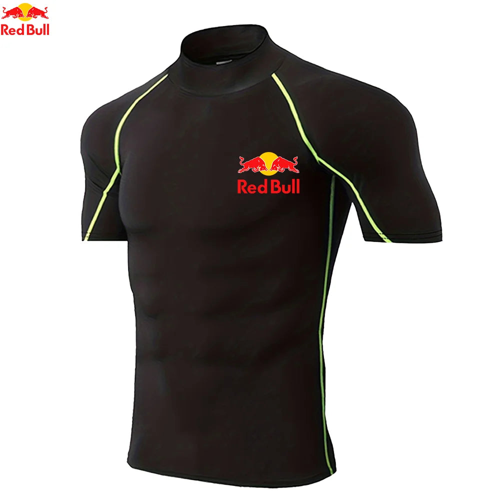 T-shirts de sport pour hommes, entraînement, exercice, compression, fitness, manches longues, sport, Red Bull, séchage rapide, serré, vêtements de sport