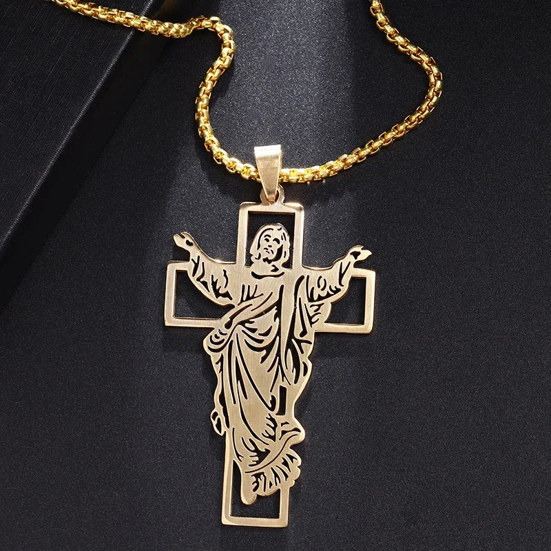 Collier pendentif croix de Saint Benoît Jésus pour hommes et femmes, amulette religieuse chrétienne catholique en acier inoxydable