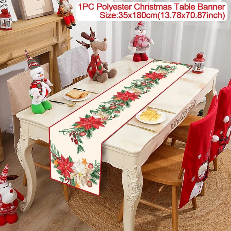 Chemin de table de Noël en tissu, décoration de table pour la maison, nappe 2024, ornement de Noël, cadeau du Nouvel An 2025