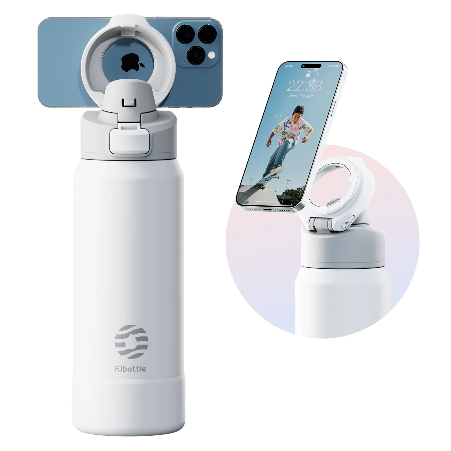 gourde isotherme magnétique en acier inoxydable avec support téléphone