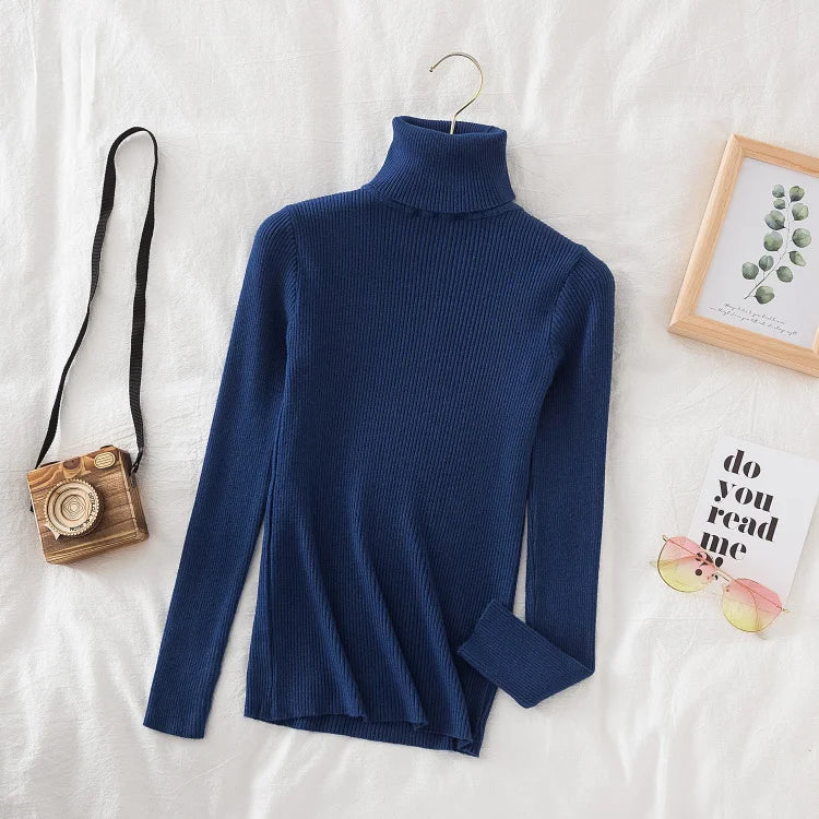 Pull col roulé en cachemire pour femme, tricoté, doux et basique, style décontracté, idéal pour l'automne et l'hiver