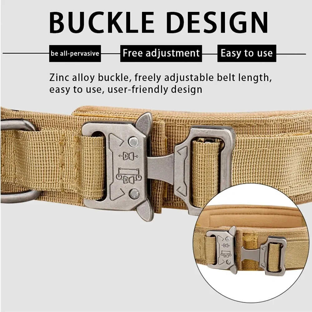Collier tactique d'extérieur pour chien avec boucle en métal et nylon respirant, collier de dressage pour chien de taille moyenne et grande