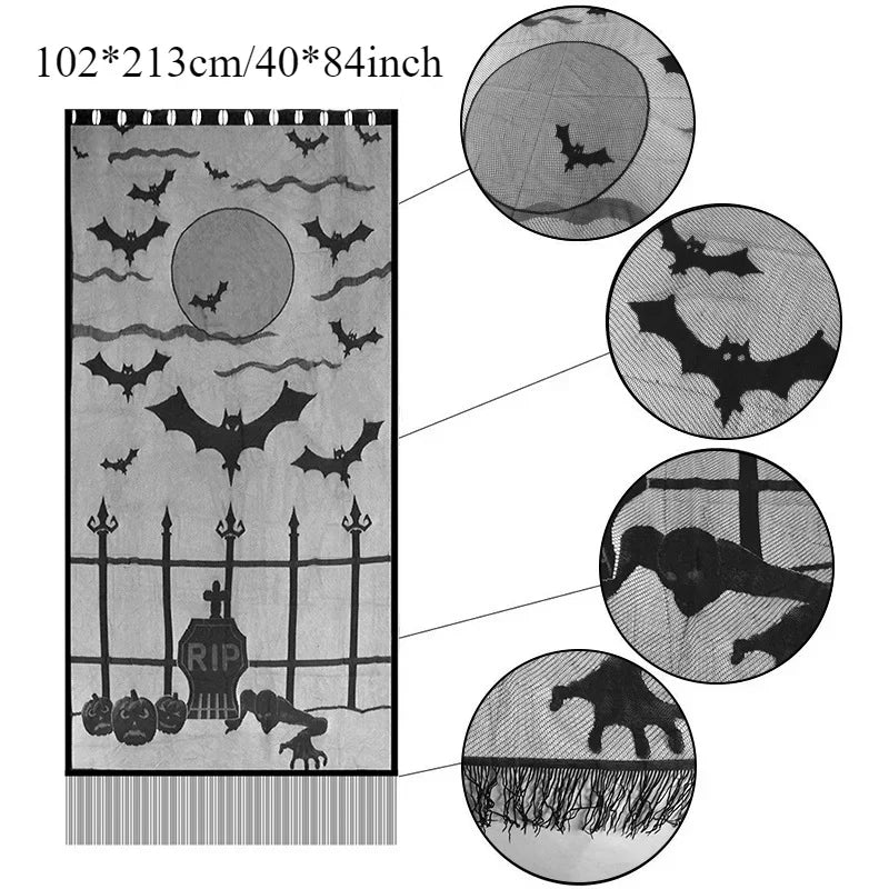 Nappe d'Halloween en dentelle noire avec toile d'araignée et chauve-souris, décoration de table familiale pour fête d'Halloween