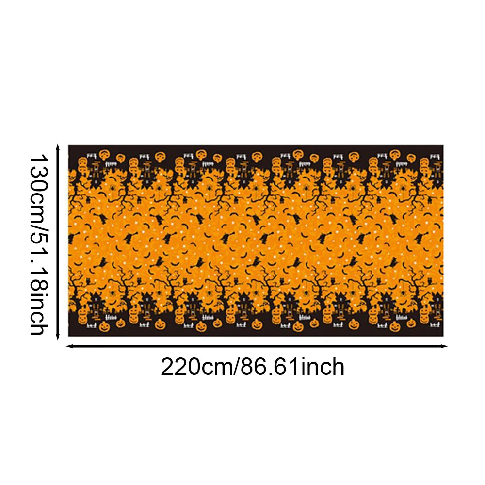 Nappe décorative d'Halloween, nappe jetable en plastique avec motif de citrouille, toile d'araignée et chauve-souris, décoration de table pour la maison