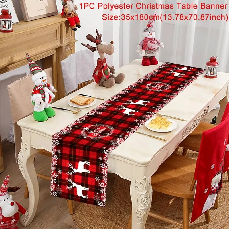 Chemin de table de Noël en tissu, décoration de table pour la maison, nappe 2024, ornement de Noël, cadeau du Nouvel An 2025