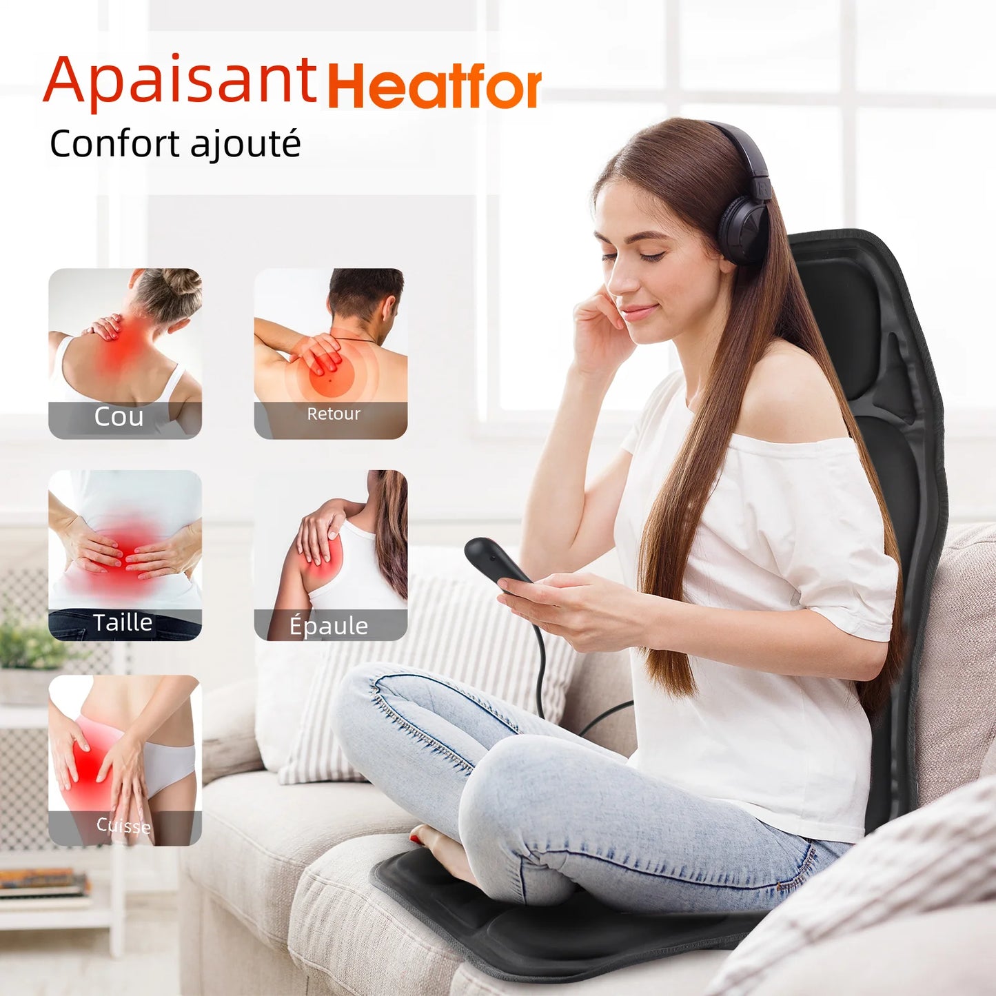 Masseur électrique pour le dos, coussin de massage infrarouge pour tout le corps, chauffant, vibrateur, pour voiture, maison, bureau, lombaire, cou, matelas, chaise
