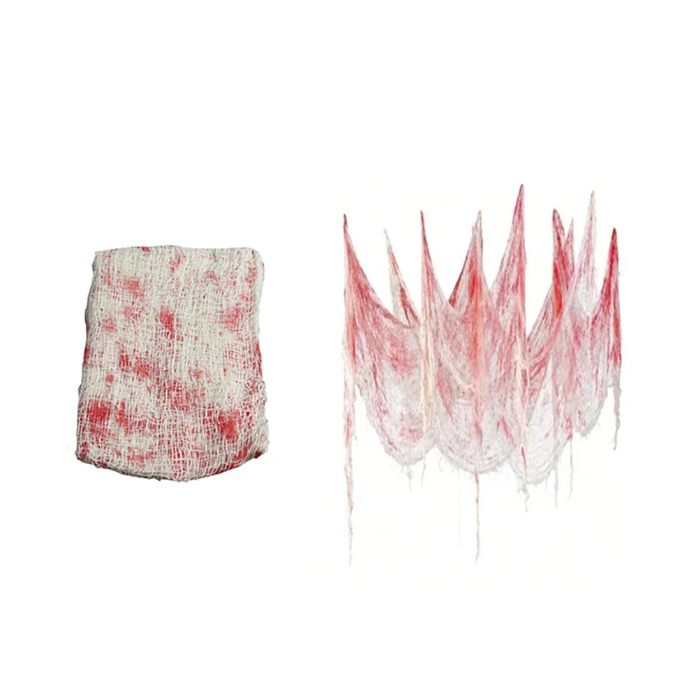 Décorations d'Halloween en gaze sanglante, bandage en tissu sanglant d'horreur, rideaux de porte, accessoires de fête de maison hantée d'Halloween