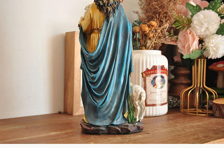 Figurine du Saint-Père Jésus, récits bibliques catholiques tenant un mouton, ornement pour la décoration de la maison ou du bureau, statue de croyance religieuse