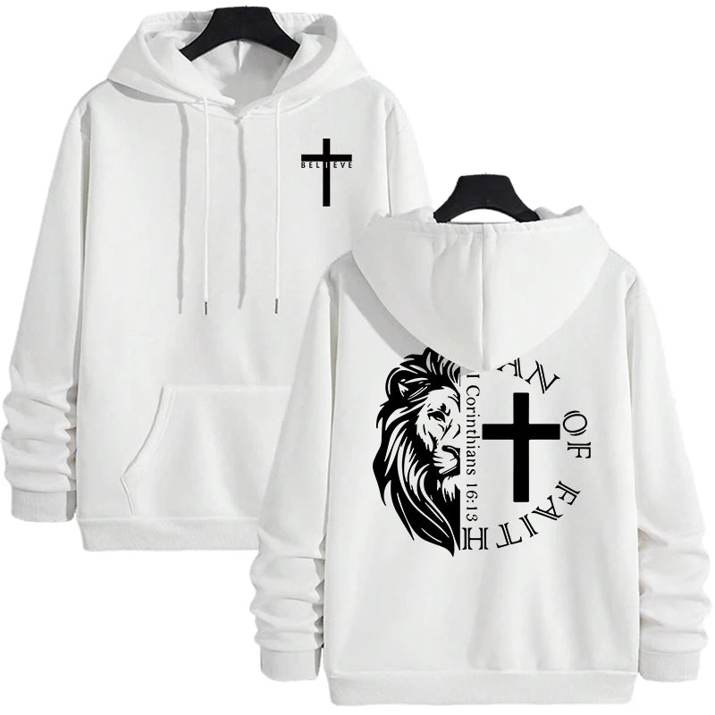 Sweats à capuche style Jésus-Christ 2025 Automne Hiver Nouveauté Sweats à capuche à manches longues Homme Off Faith Lion Imprimé Sweat à capuche Vêtements d'extérieur