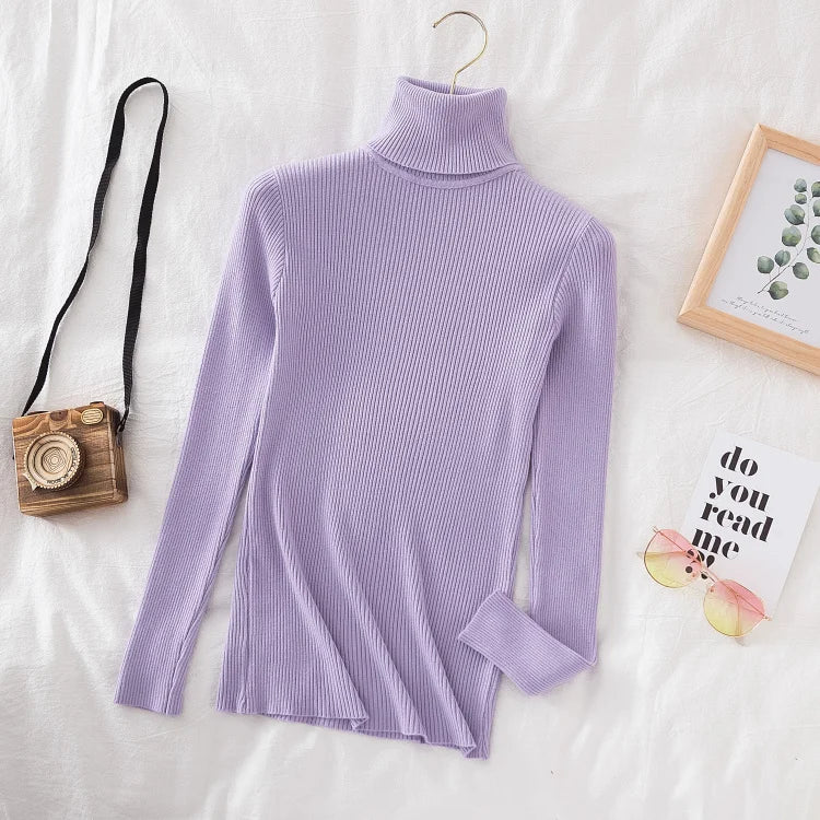 Pull col roulé en cachemire pour femme, tricoté, doux et basique, style décontracté, idéal pour l'automne et l'hiver