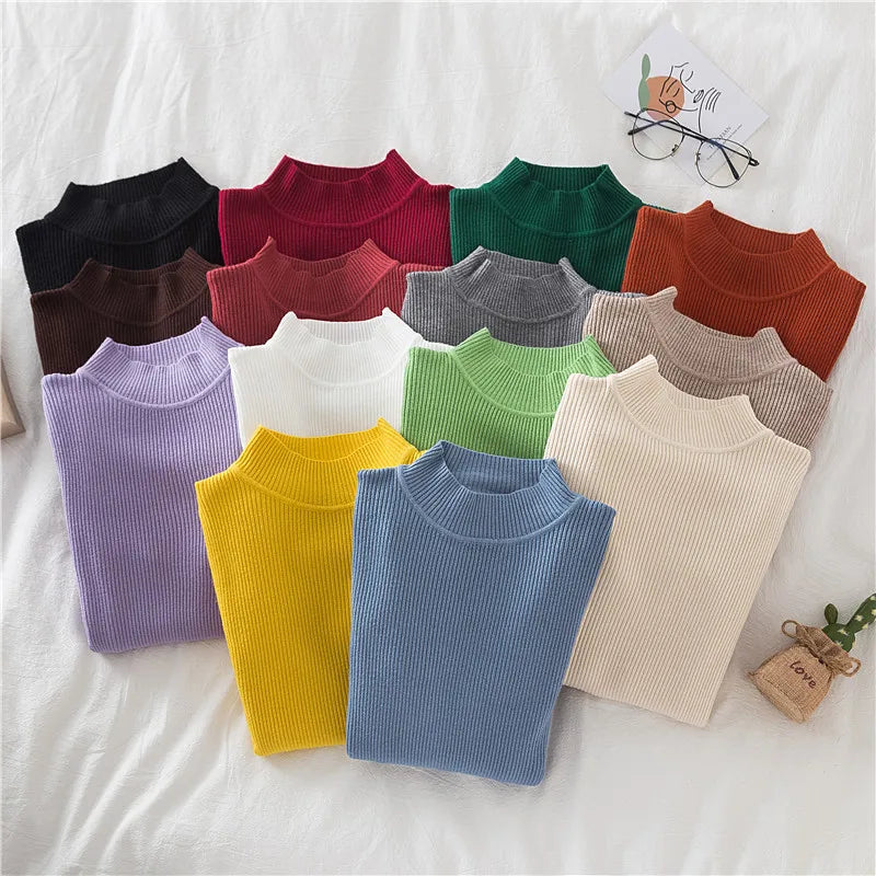 Pull col roulé en cachemire pour femme, tricoté, doux et basique, style décontracté, idéal pour l'automne et l'hiver