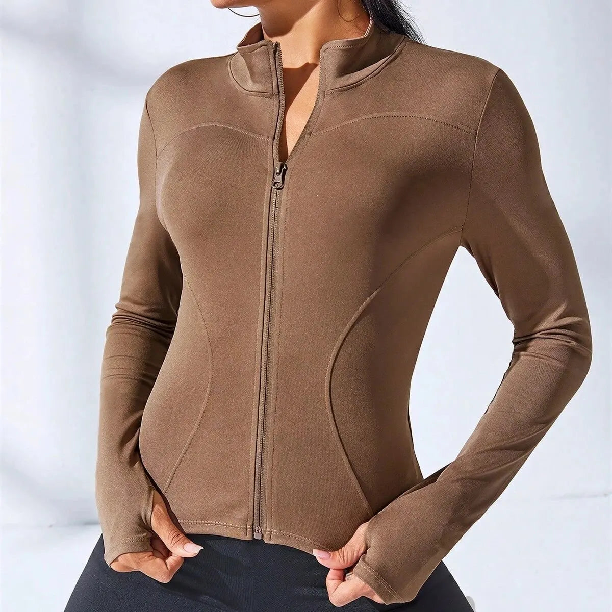 Veste de yoga courte et amincissante pour femme, vêtement de sport, avec fermeture éclair