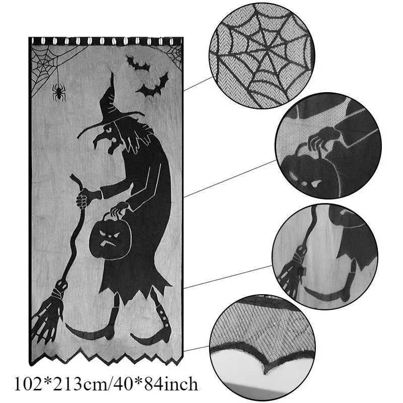 Nappe d'Halloween en dentelle noire avec toile d'araignée et chauve-souris, décoration de table familiale pour fête d'Halloween