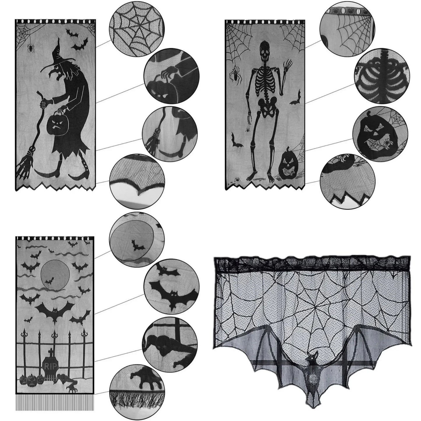 Nappe d'Halloween en dentelle noire avec toile d'araignée et chauve-souris, décoration de table familiale pour fête d'Halloween