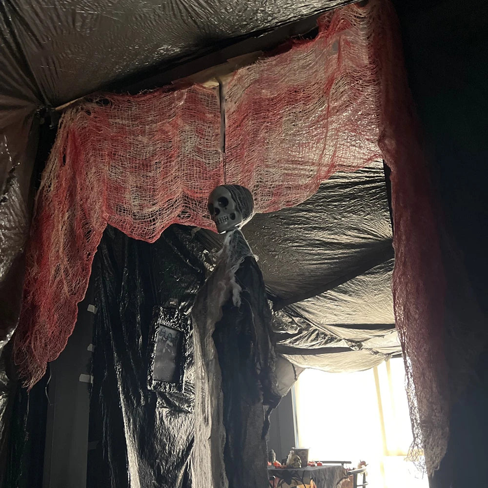 Décorations d'Halloween en gaze sanglante, bandage en tissu sanglant d'horreur, rideaux de porte, accessoires de fête de maison hantée d'Halloween