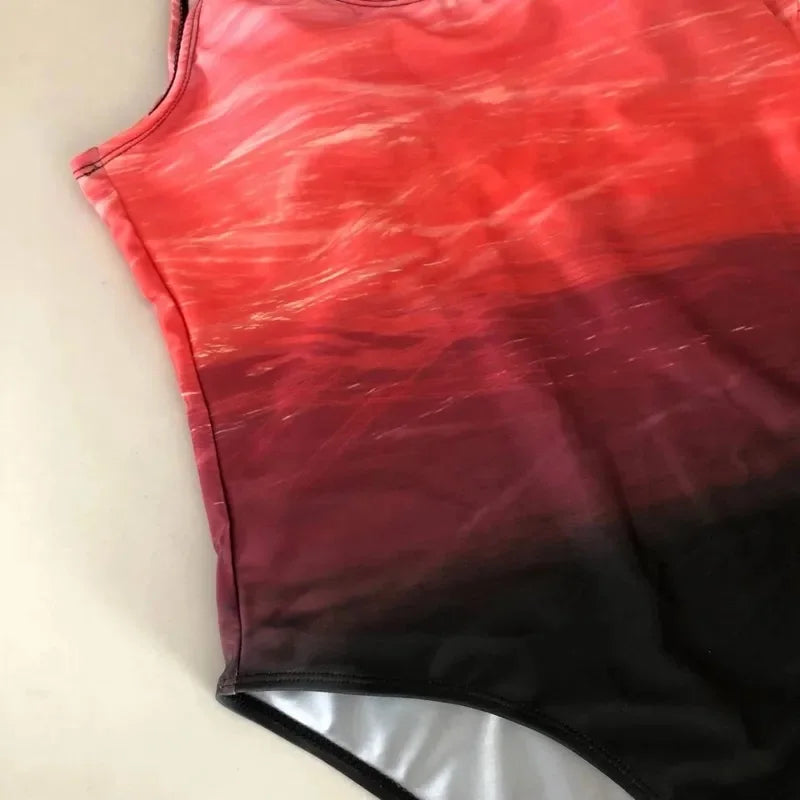 Maillot de bain une pièce dos nu sexy pour femme, imprimé dégradé, accessoires de natation, tailles S à 2XL