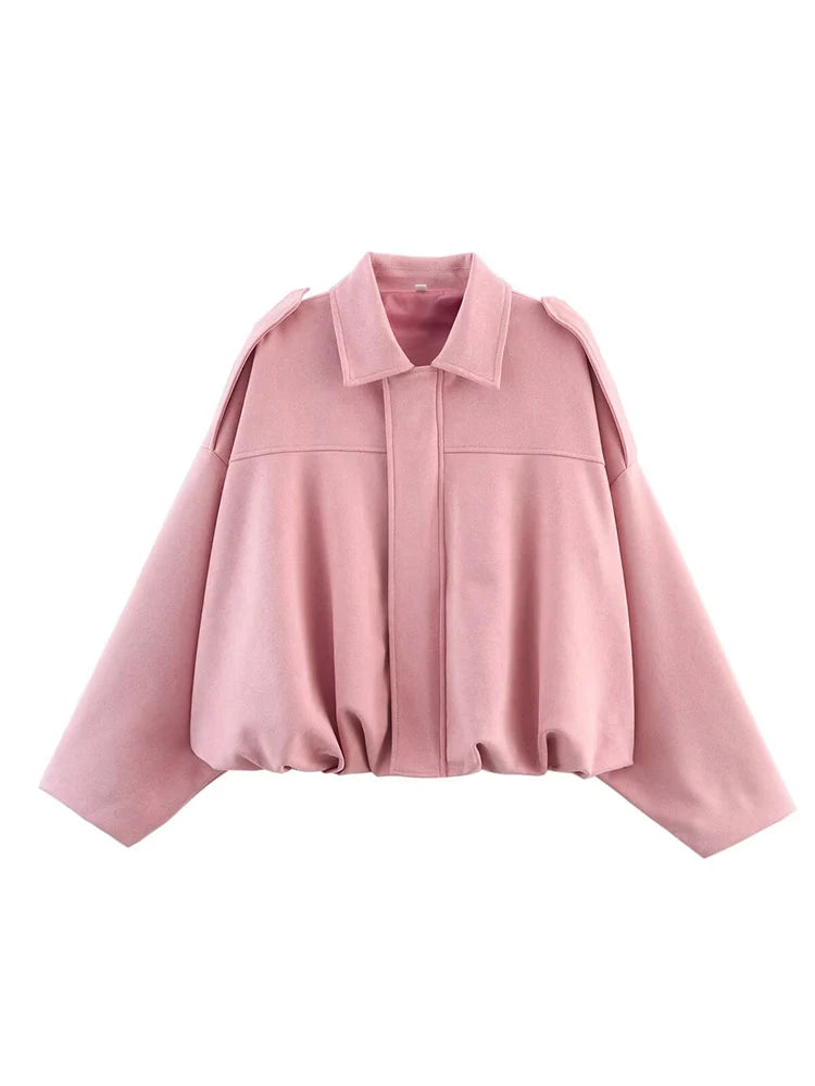 TFMLN Femmes Daim Bomber Veste Printemps Nouvelle Mode Manches Longues Fermeture Éclair Oversize Solide Bomber Manteau Chic Dame 2025 Streetwear