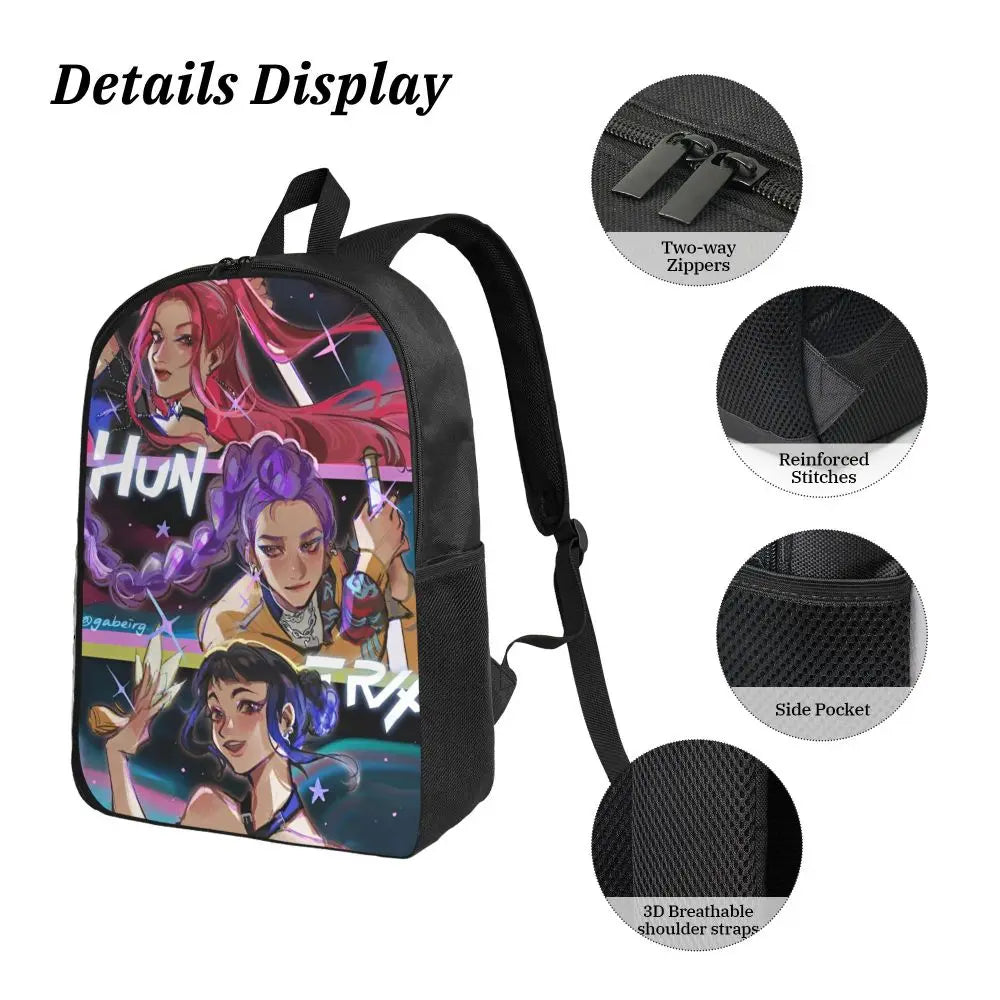 Ensemble de 3 sacs à dos Kpop Demon Hunters Huntrix pour enfants, boîtes à crayons, sacs à livres avec boîte à lunch pour écoliers