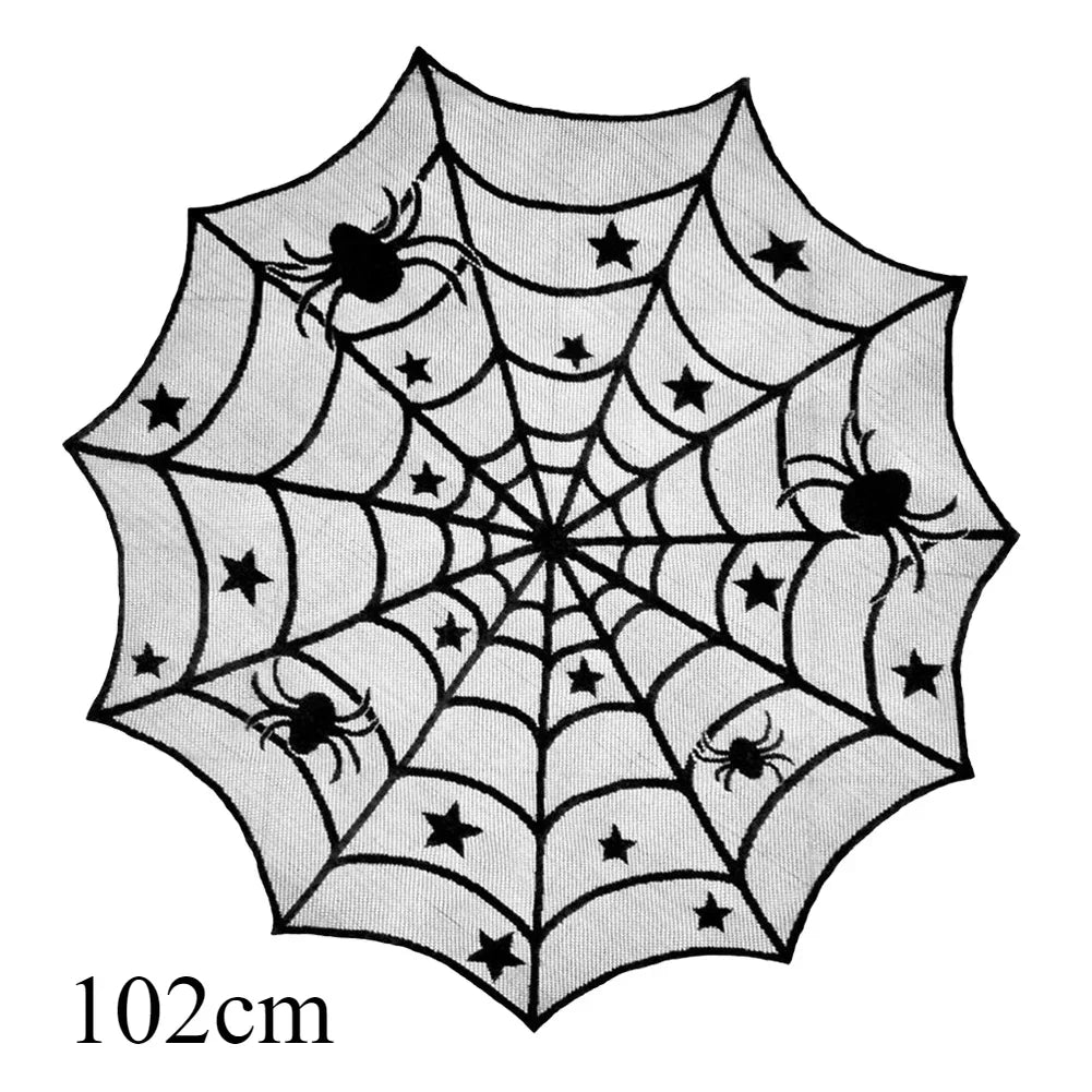 Nappe d'Halloween en dentelle noire avec toile d'araignée et chauve-souris, décoration de table familiale pour fête d'Halloween