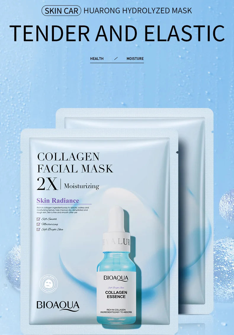 Lot de 20 masques visage BIOAQUA Centella Collagène, hydratants et rafraîchissants, à l'acide hyaluronique, produits de soins pour la peau