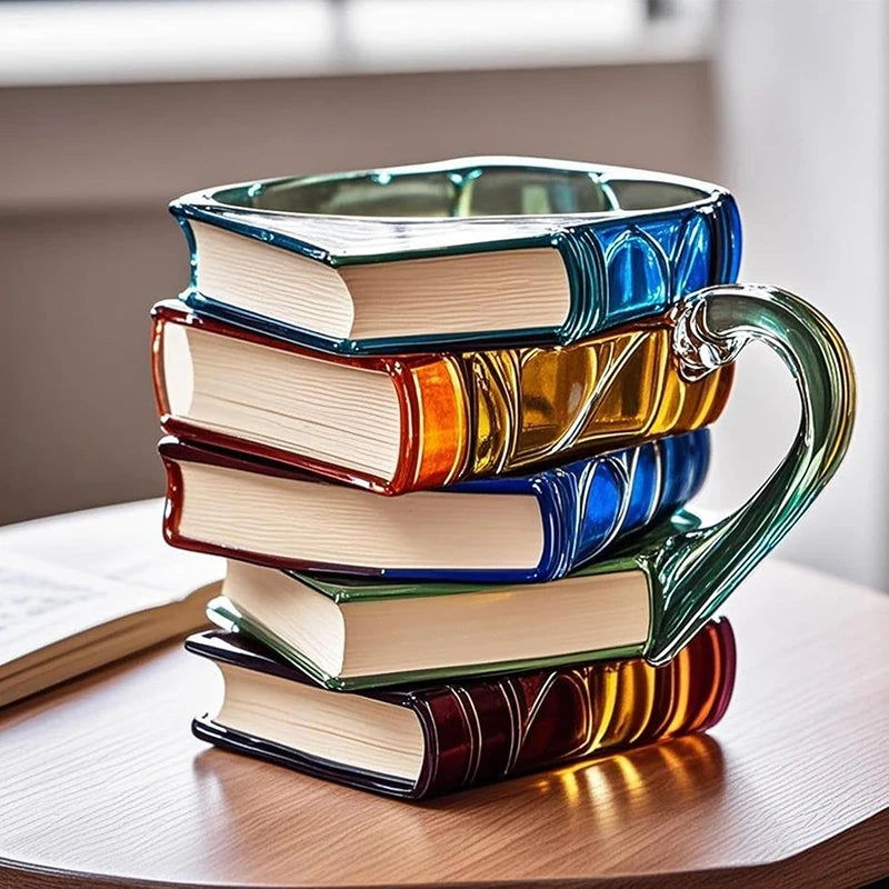 Mug créatif en résine peinte, 325 ml, motif livres 3D, tasse à café originale en résine colorée, collection de tasses à café empilables, cadeaux