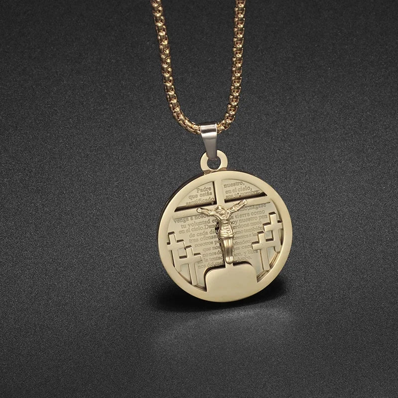Collier pendentif croix de Saint Benoît Jésus pour hommes et femmes, amulette religieuse chrétienne catholique en acier inoxydable