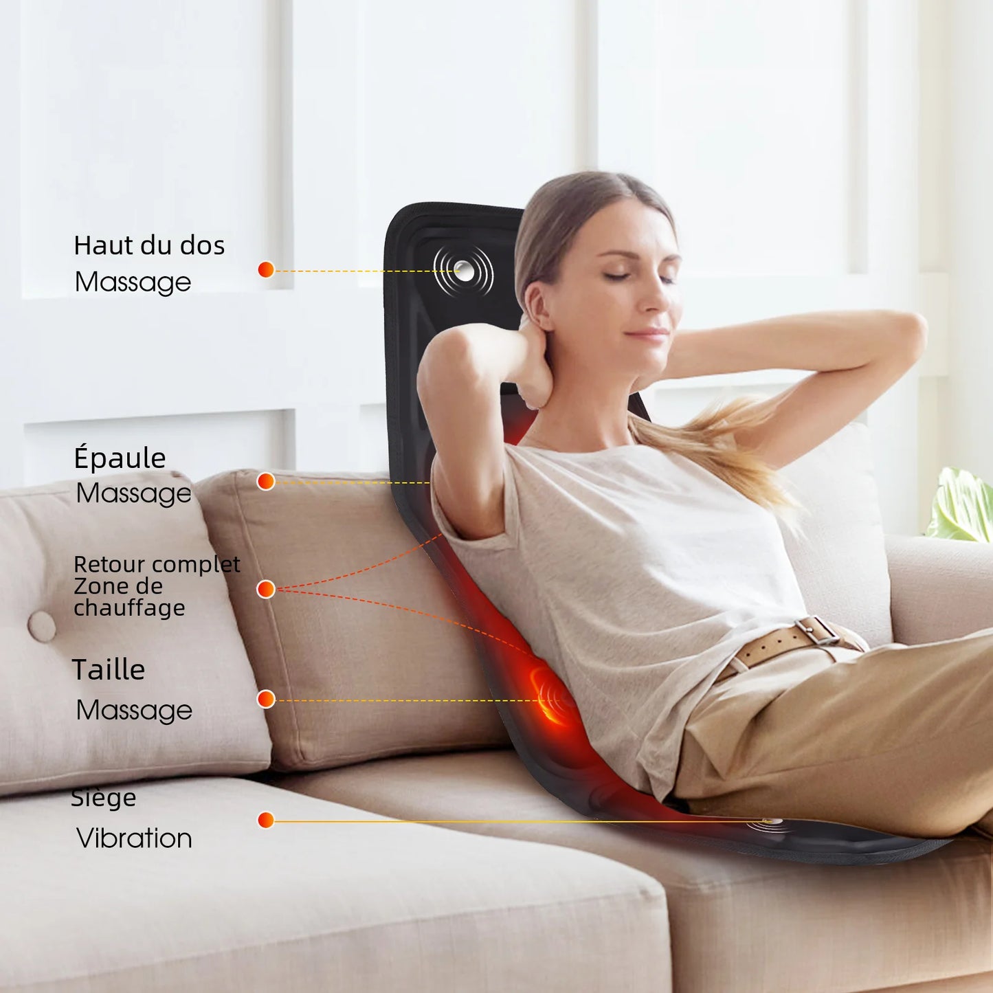 Masseur électrique pour le dos, coussin de massage infrarouge pour tout le corps, chauffant, vibrateur, pour voiture, maison, bureau, lombaire, cou, matelas, chaise
